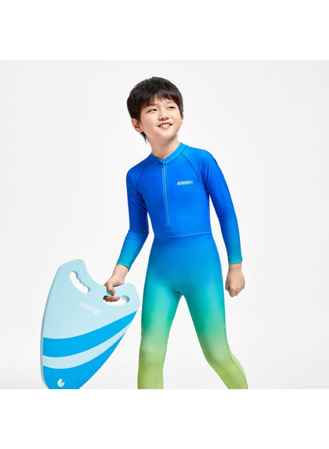 Annil Children's Clothing, Boys And Girls Long-sleeve Long Pants One-piece Swimsuit Set, Summer Elastic Water-repellent Sun Protection - Image 1