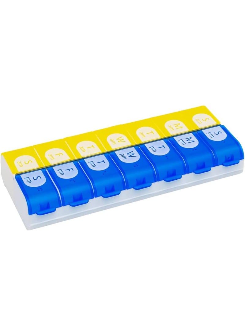 Ezy Dose EZY DOSE Pill Organizer Weekly (7-Day), Medicine Planner, Vitamin Box, Daily Planner Case, 2 Times a Day, AM PM, Large Compartments, Easy Fill All Compartments at Once, Blue and Yellow, BPA Free 