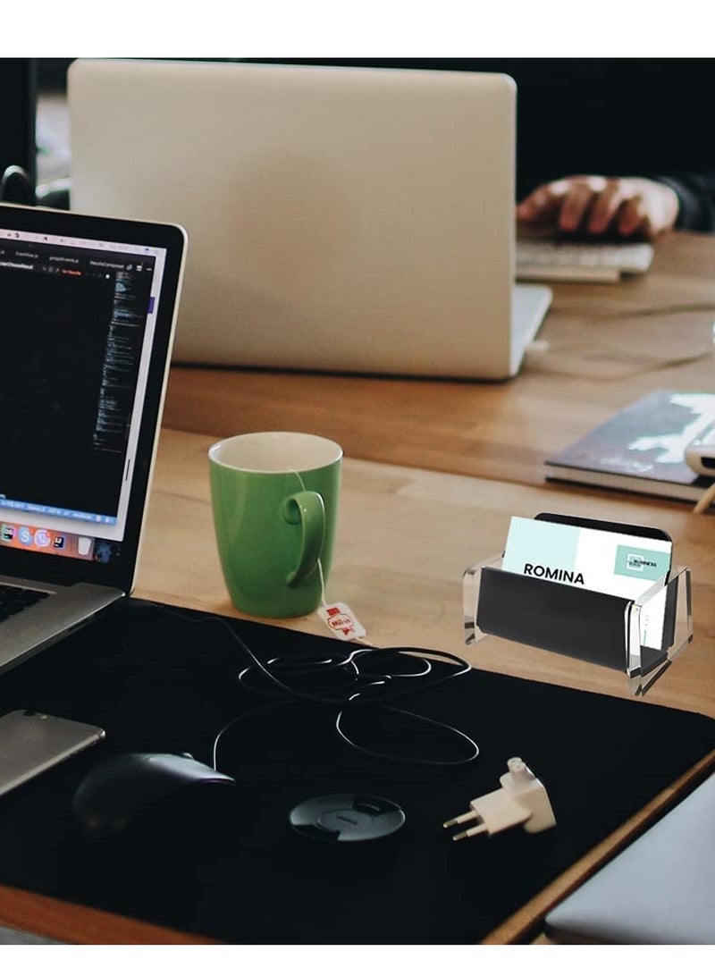 حامل بطاقات العمل، حامل بطاقات عمل أكريليك لمكتب المكتب، حامل عرض بطاقات عمل شفاف، فتحة واحدة تحمل حوالي 30-50 بطاقة، منظم حديث لسطح المكتب للدراسة، مكتب (أسود) - Image 2