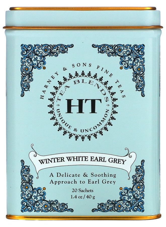 HARNEY & SONS HT Tea Blends Winter White Earl Grey Tea 20 Sachets 1.4 oz (40 g) 