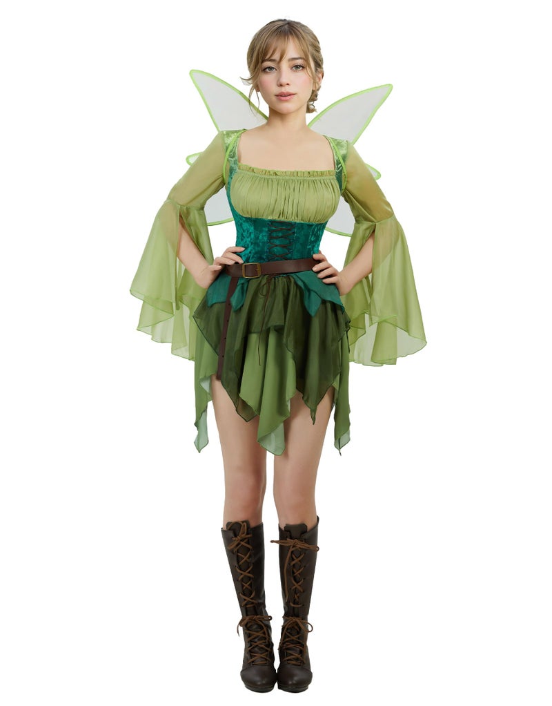 miccostumes Women's Elf Medieval Dress Magical Lady Cosplay Costume Fairy Viking Dress Halloween Party (Green, XXL) - Image 1