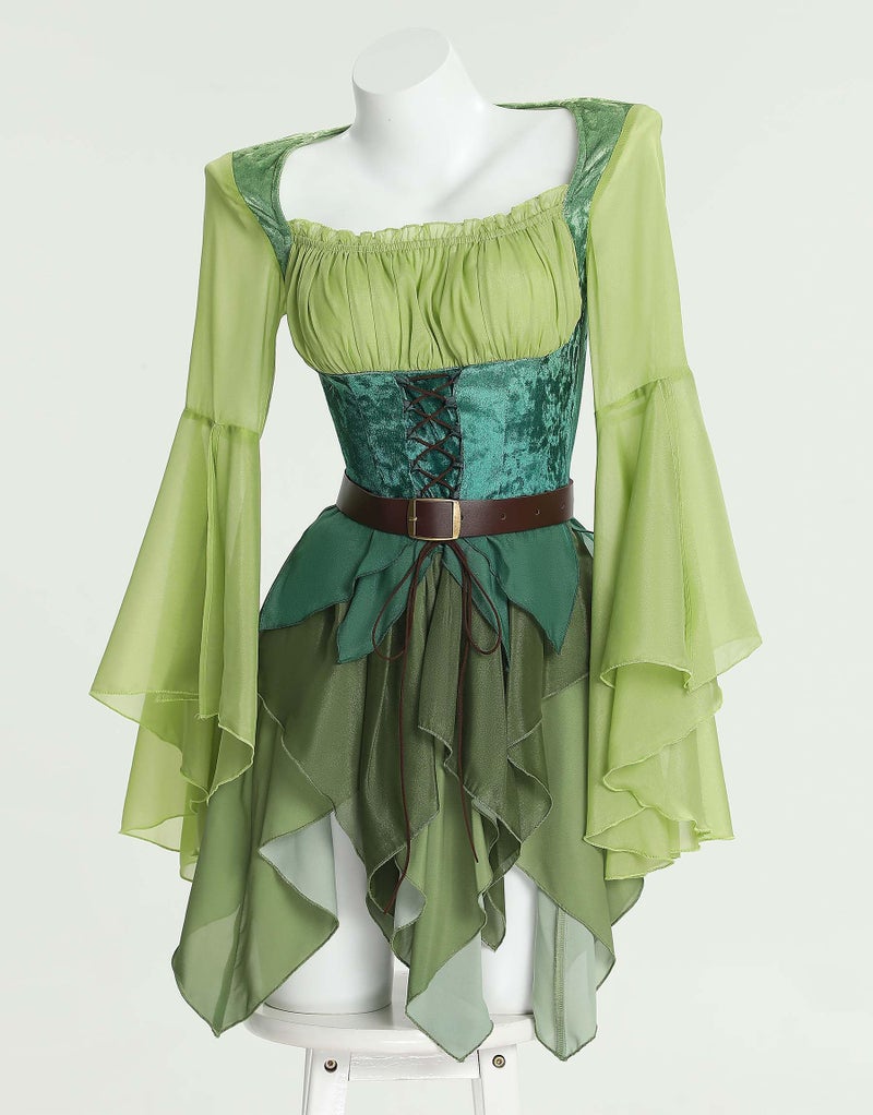 miccostumes Women's Elf Medieval Dress Magical Lady Cosplay Costume Fairy Viking Dress Halloween Party (Green, XXL) - Image 4
