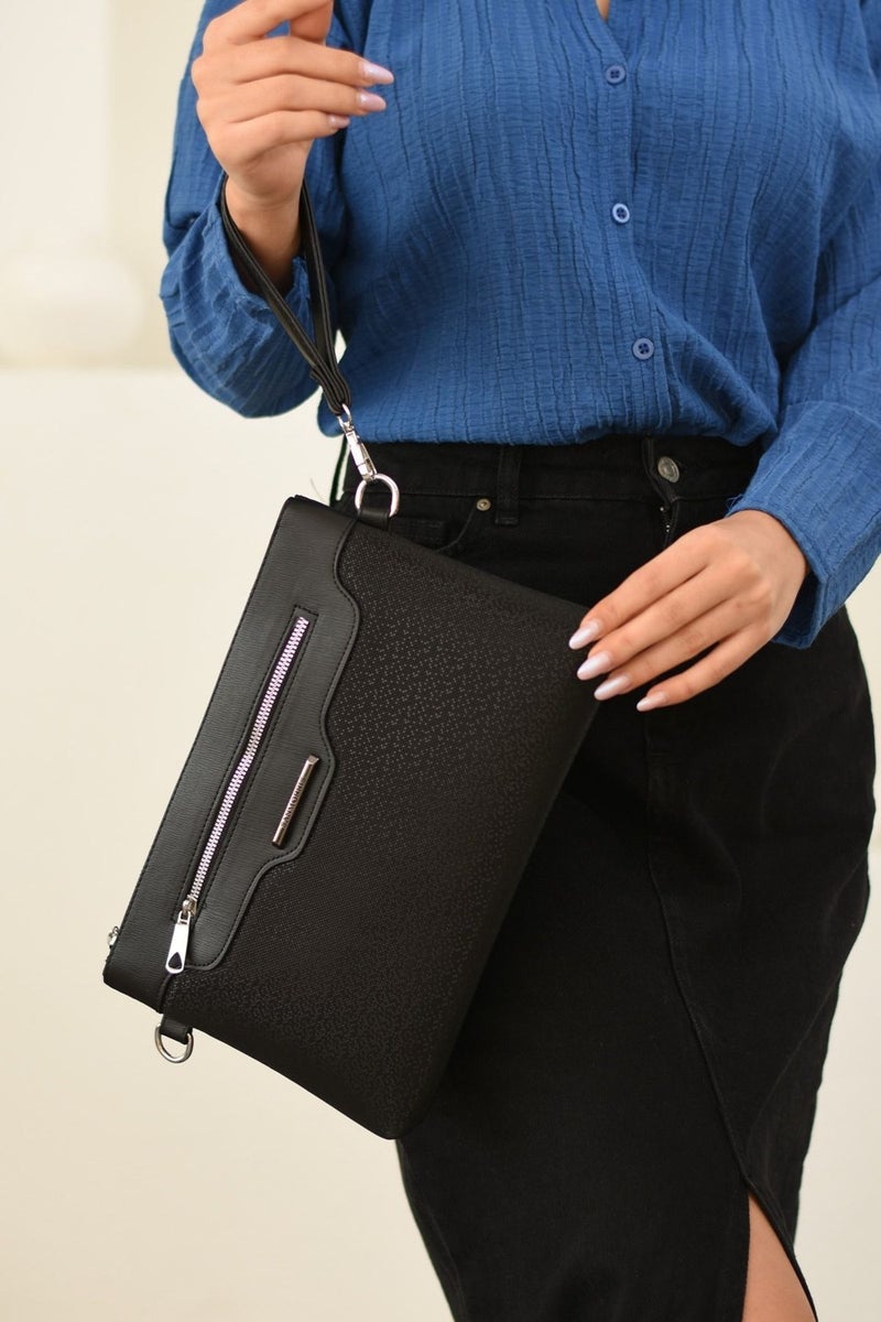 Sanmorris Women's Faux Leather Portfolio with Adjustable Cross Strap and Hand Strap, Clutch Çanra  - Image 2
