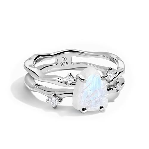 Moon Magic Authentic Moonstone Ring FlowReal 925 Sterling Silver 18k Rose Gold Raw Rainbow Moonstone Rings for WomenGenuine Moonstone Jewelry