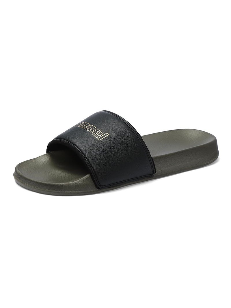 hummel CLASSIC MEN SLIDERS Comfortable Cushioned Sole Arch Support Durable Lightweight Flexible Trendy Style Flip flops and Slippers Slides for Men Daily use Chappal - UK 9 Ponderosa & Rich Gold - Image 3