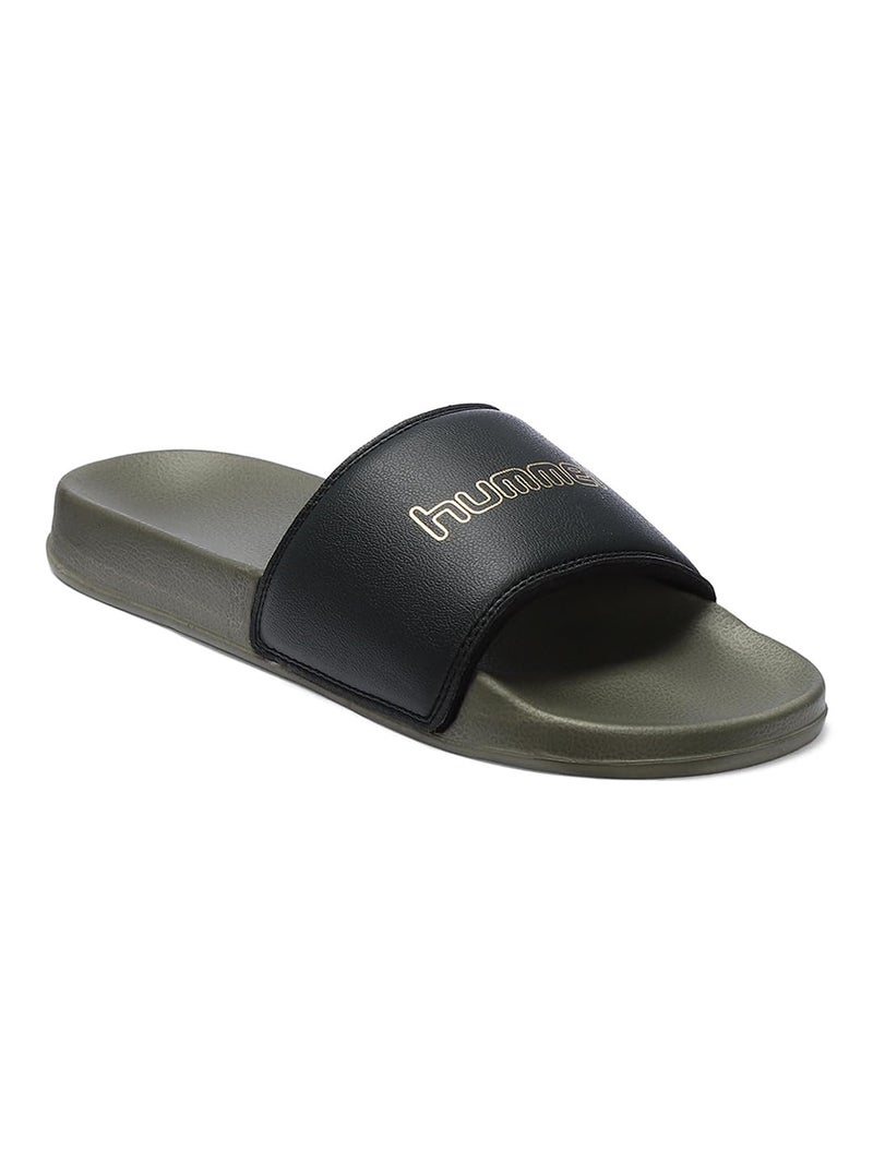 hummel CLASSIC MEN SLIDERS Comfortable Cushioned Sole Arch Support Durable Lightweight Flexible Trendy Style Flip flops and Slippers Slides for Men Daily use Chappal - UK 9 Ponderosa & Rich Gold - Image 1