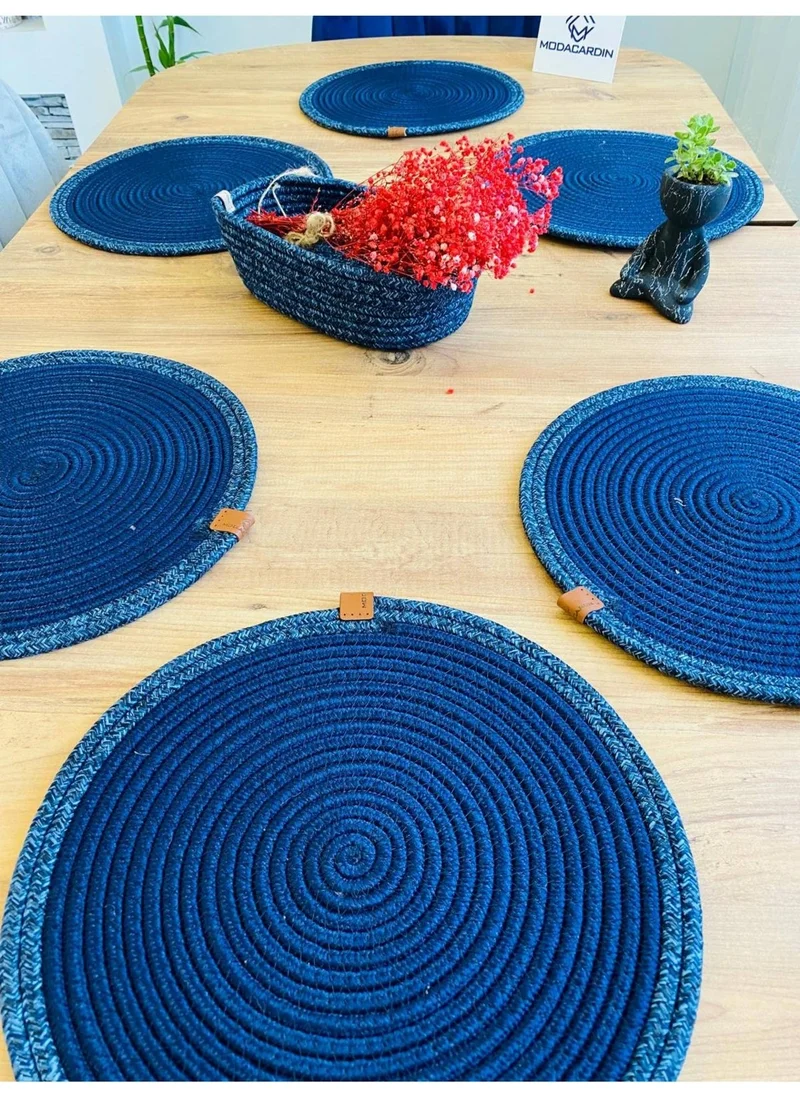 BDZ Deri BDZ Leather Wicker Jute Presentation Plate Mat American Service and Basket 7 Pieces