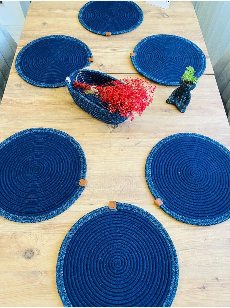 بدز ديري BDZ Leather Wicker Jute Presentation Plate Mat American Service and Basket 7 Pieces