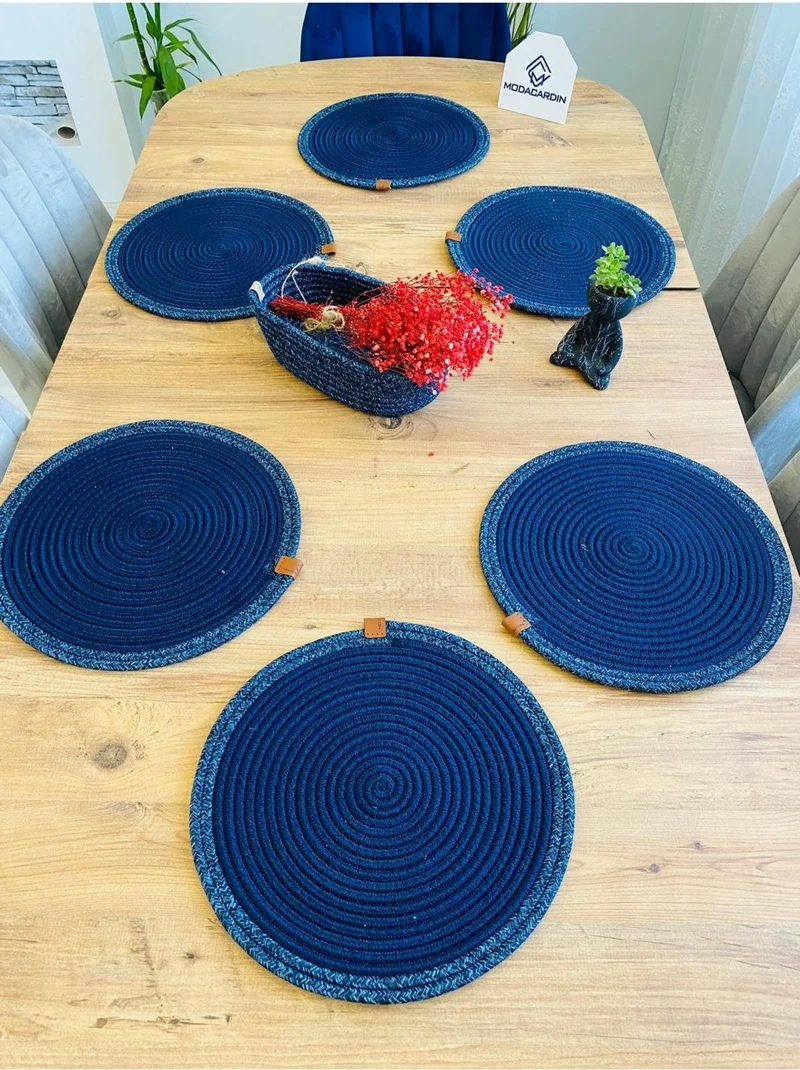 بدز ديري BDZ Leather Wicker Jute Presentation Plate Mat American Service and Basket 7 Pieces