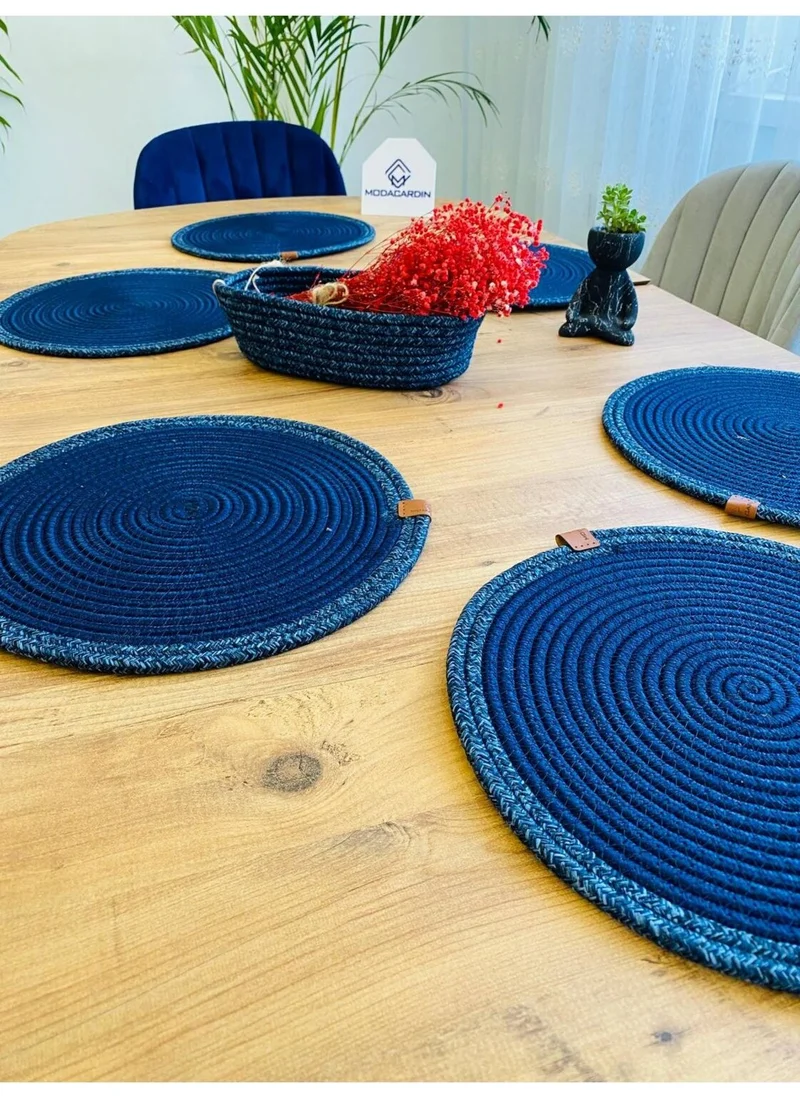 BDZ Deri BDZ Leather Wicker Jute Presentation Plate Mat American Service and Basket 7 Pieces