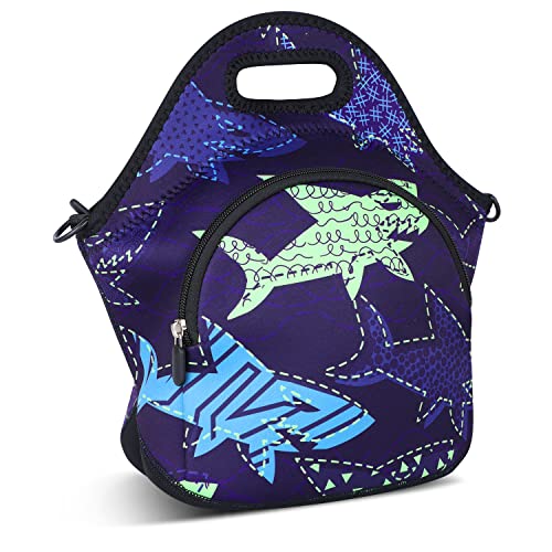 Violet Mist Shark 7 Inch Neoprene Lunch Bag, Reusable Insulated Food Carrier with Adjustable Shoulder Strap, 12.6 x 11.8 x 6.24 Inches - Image 2