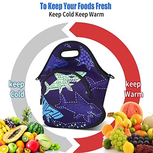 Violet Mist Shark 7 Inch Neoprene Lunch Bag, Reusable Insulated Food Carrier with Adjustable Shoulder Strap, 12.6 x 11.8 x 6.24 Inches - Image 5
