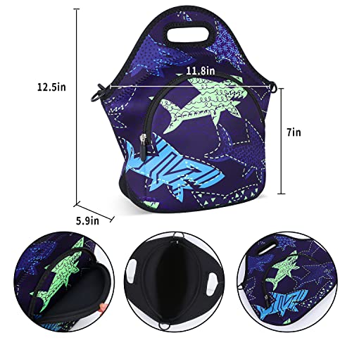 Violet Mist Shark 7 Inch Neoprene Lunch Bag, Reusable Insulated Food Carrier with Adjustable Shoulder Strap, 12.6 x 11.8 x 6.24 Inches - Image 3
