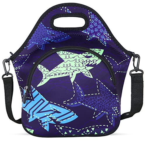 Violet Mist Shark 7 Inch Neoprene Lunch Bag, Reusable Insulated Food Carrier with Adjustable Shoulder Strap, 12.6 x 11.8 x 6.24 Inches - Image 1