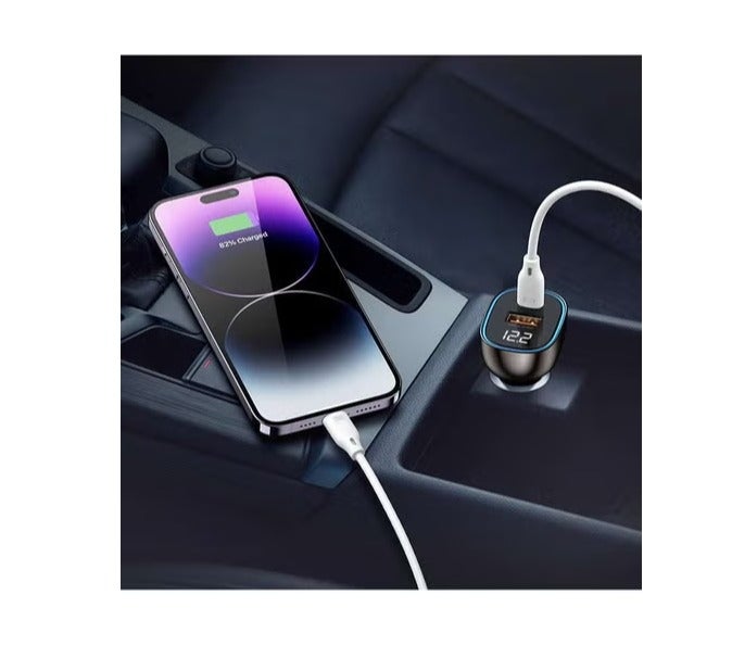 Recci Smart fast car charger with a total power of 95W, featuring two Type-C and USB ports, a modern transparent design, and a digital display. - Image 2
