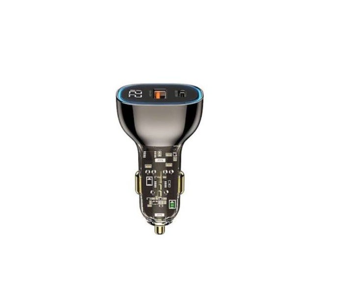 Recci Smart fast car charger with a total power of 95W, featuring two Type-C and USB ports, a modern transparent design, and a digital display. - Image 3