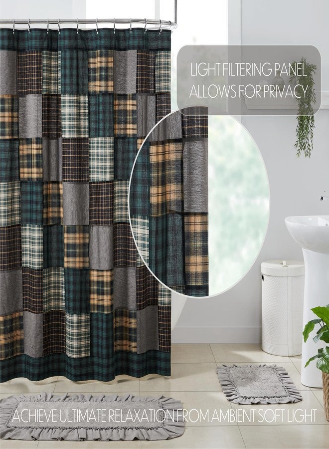 VHC Brands, Pine Grove Plaid Patchwork Shower Curtain, Green, 72x72 - Image 3