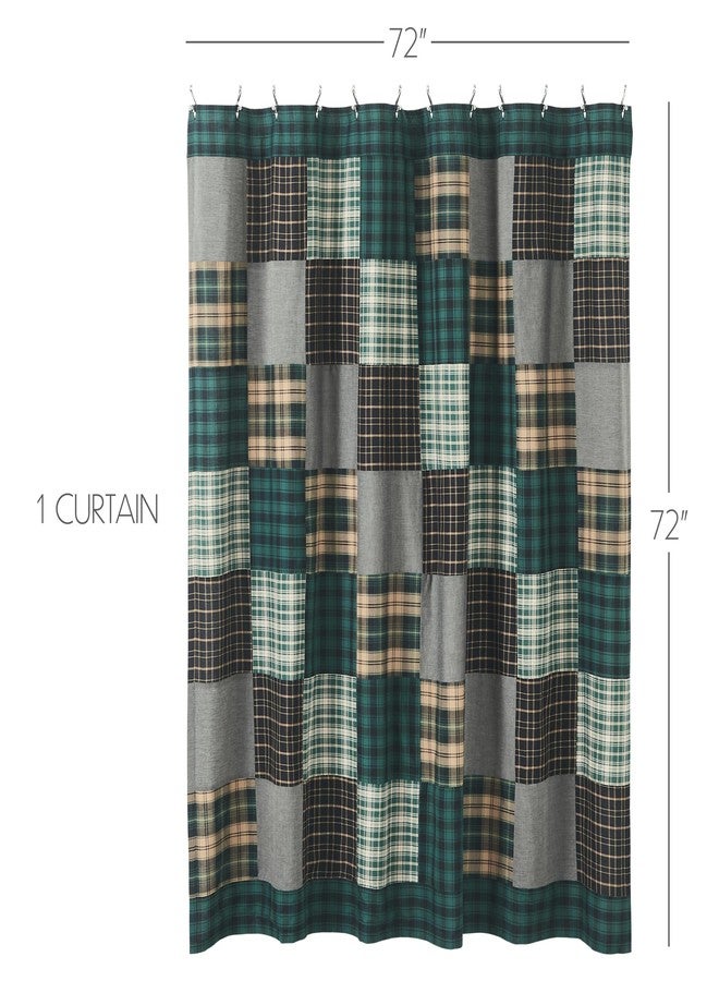 VHC Brands, Pine Grove Plaid Patchwork Shower Curtain, Green, 72x72 - Image 2