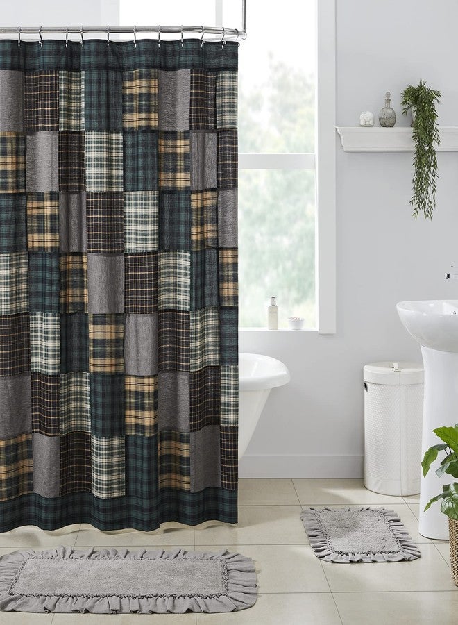 VHC Brands, Pine Grove Plaid Patchwork Shower Curtain, Green, 72x72 - Image 1