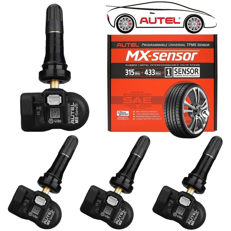 Autel TPMS Sensors 2in1 MXSensor 315Mhz433Mhz Tire Pressure Sensor Pressin OELevel Programmable Cloneable Wireless TPMS Sensors for All Vehicles Program by Autel TPMS Tool Rubber Stem 4pcs