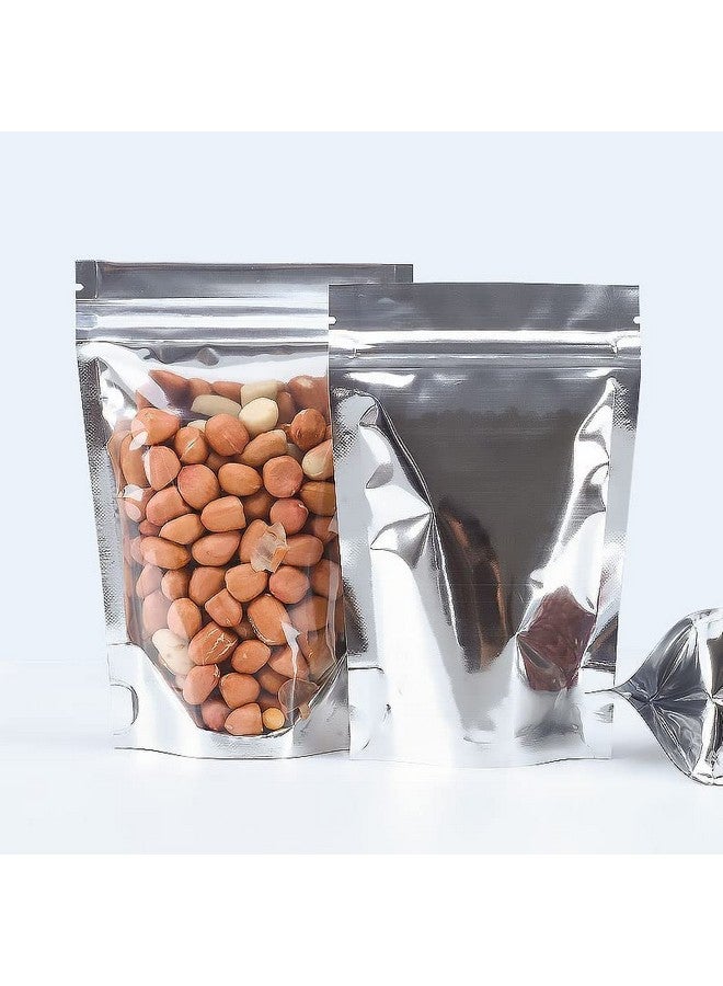 TRUE SHOP TRANSPARENT FRONT/SILVER BACK FOOD GRADE REUSABLE STORAGE STANDUP POUCHES WITH SILVER ZIPPER POLYTHENE PLASTIC COVER BAG (SIZE (6INCHx3INCH) or(14CMx8CM) (50GM CAPACITY PACK OF 50 PCS)) - Image 2