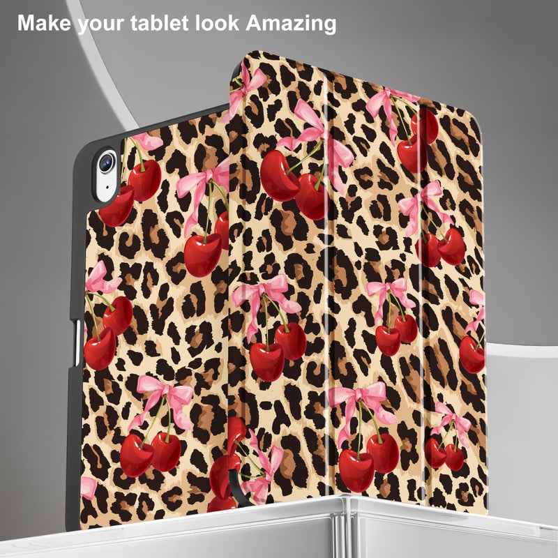 May Chen for iPad (A16) 11th Generation Case 11 Inch 2025, iPad 10th Gen Case 2022 10.9 inch, Trifold Stand with Auto Wake/Sleep Soft TPU Protective Stand Back Cover, Cherry & Cheetah - Image 4