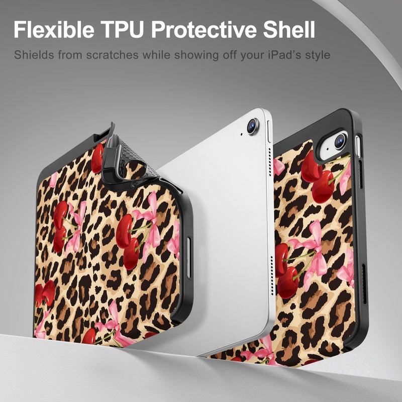 May Chen for iPad (A16) 11th Generation Case 11 Inch 2025, iPad 10th Gen Case 2022 10.9 inch, Trifold Stand with Auto Wake/Sleep Soft TPU Protective Stand Back Cover, Cherry & Cheetah - Image 5