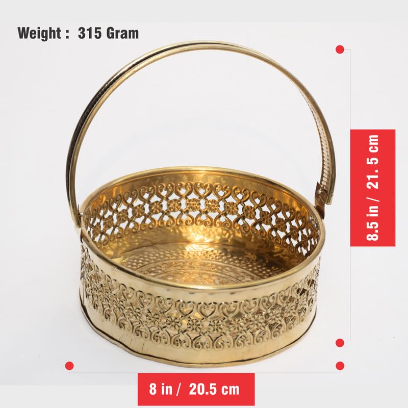 Pure Source India Brass Traditional Pooja Basket/Pooja Daliya for Flower, Pooja Item (Gold) (Round SML) - Image 3