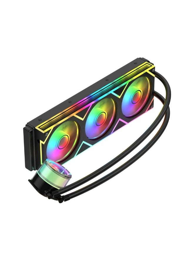 GTW مبرد سائل لوحدة المعالجة المركزية GTW 360mm ARGB - أسود، مراوح تحمل هيدروليكي، إنتل LGA 115x/1200/1700/20xx وAMD AM4/AM5 - Image 1