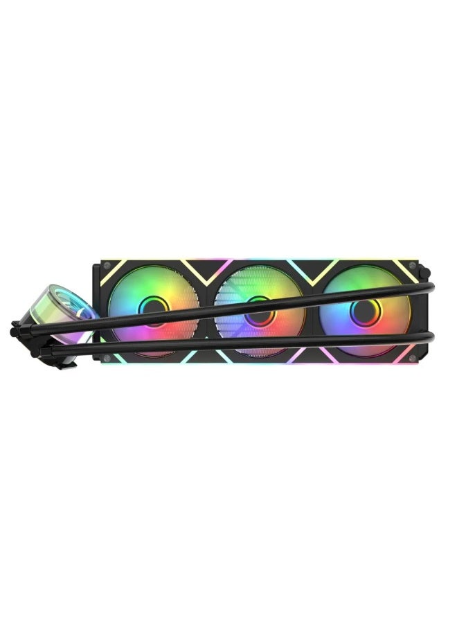 GTW مبرد سائل لوحدة المعالجة المركزية GTW 360mm ARGB - أسود، مراوح تحمل هيدروليكي، إنتل LGA 115x/1200/1700/20xx وAMD AM4/AM5 - Image 2