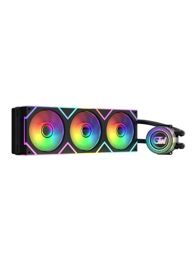 GTW مبرد سائل لوحدة المعالجة المركزية GTW 360mm ARGB - أسود، مراوح تحمل هيدروليكي، إنتل LGA 115x/1200/1700/20xx وAMD AM4/AM5 - Image 3