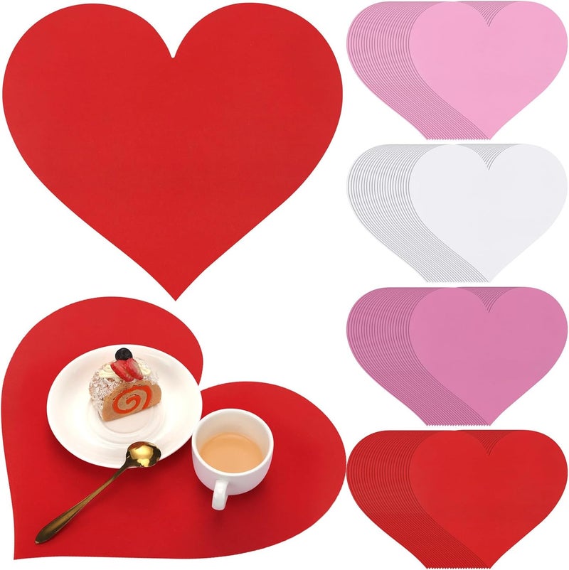 Eaasty 100 قطعة من مفارش القلب ليوم عيد الحب مفارش ورقية قلبية قابلة للتصرف مجموعة مفارش عشاء على شكل قلب حمراء لتزيين طاولة عيد الحب حفلات الزفاف العشاء المنزلي والاحتفالات - Image 1