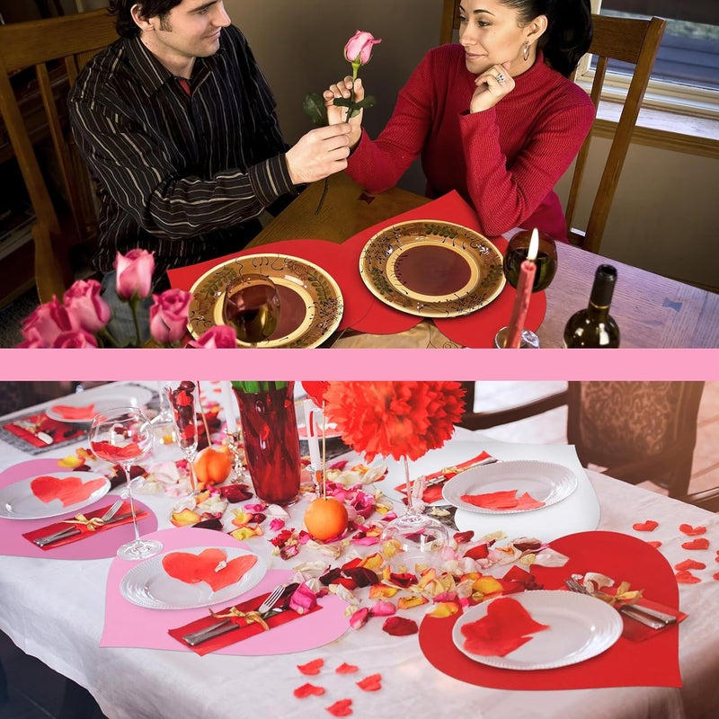 Eaasty 100 قطعة من مفارش القلب ليوم عيد الحب مفارش ورقية قلبية قابلة للتصرف مجموعة مفارش عشاء على شكل قلب حمراء لتزيين طاولة عيد الحب حفلات الزفاف العشاء المنزلي والاحتفالات - Image 5