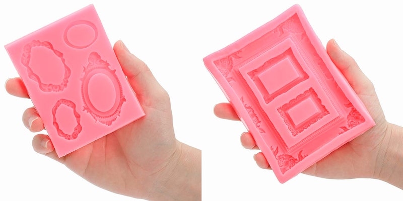 Elsjoy 6 Pieces Picture Frame Silicone Fondant Molds  Pink Cake Mold Vintage Photo Frame Fondant Mold for Cake Decorating  Sugar  Chocolate  Butter  Baroque Style - Image 4