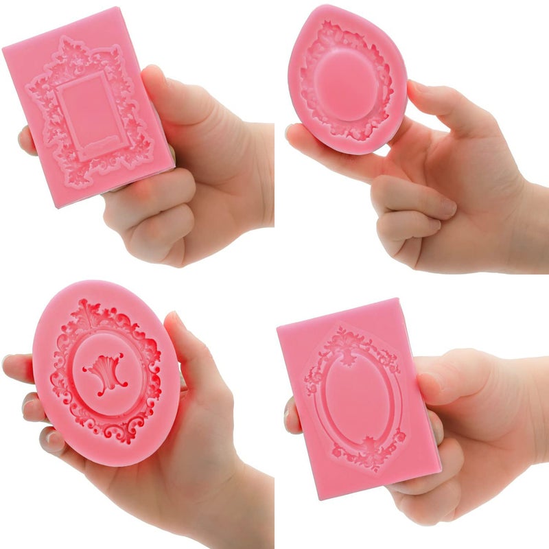 Elsjoy 6 Pieces Picture Frame Silicone Fondant Molds  Pink Cake Mold Vintage Photo Frame Fondant Mold for Cake Decorating  Sugar  Chocolate  Butter  Baroque Style - Image 3