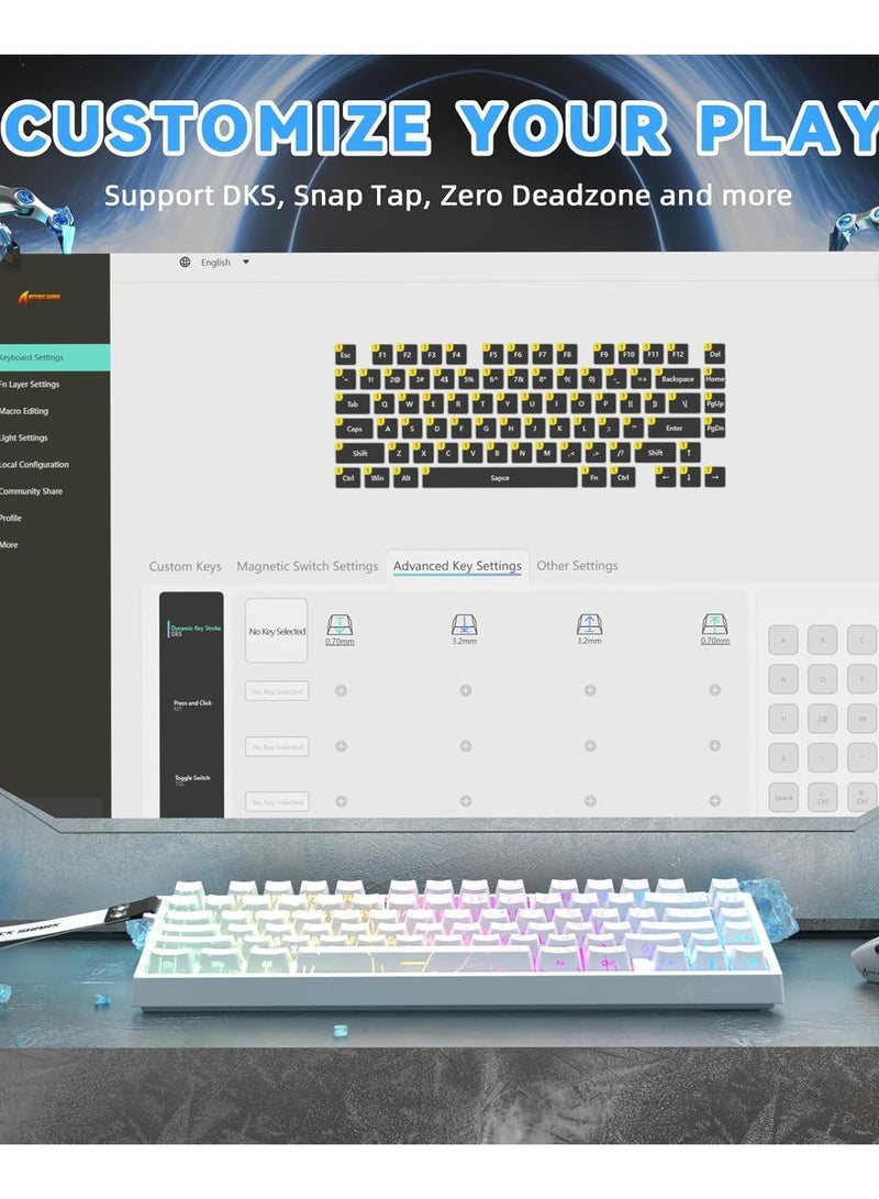 Attack Shark R82HE Rapid Trigger Wired Mechanical Gaming Keyboard TKL NKRO with 8K Polling,0.005mm RT Accuracy,256K Scan Rate,5 Layer Sound Damped,Hall Effect Magnetic Switch for PC Mac(White Contour) - Image 5