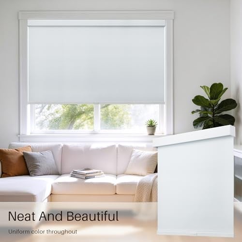 JaeJaes Cordless Blackout Roller Shades, Free-Stop Window Shades Pull Down, Room Darkening Thermal Insulated Fabric Roller Blinds for Indoor Windows Bedroom Office (White, 23" W x 72" H) - Image 3