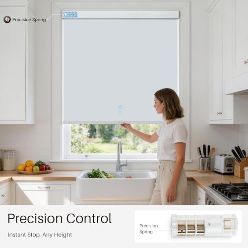 JaeJaes Cordless Blackout Roller Shades, Free-Stop Window Shades Pull Down, Room Darkening Thermal Insulated Fabric Roller Blinds for Indoor Windows Bedroom Office (White, 23" W x 72" H) - Image 2