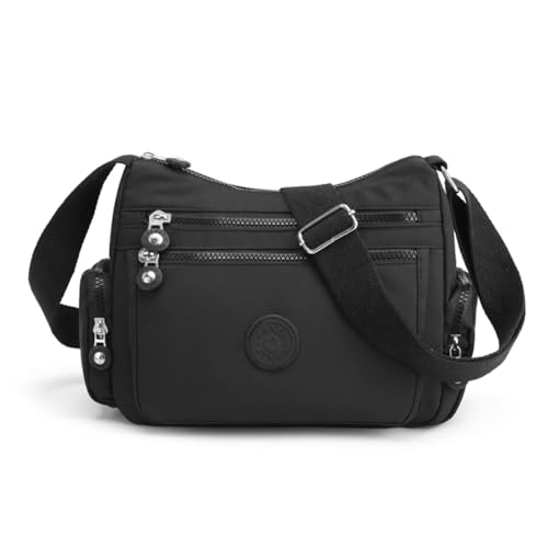 Hiflyer Women's Black Crossbody Bag, 10.2"L x 4.7"W x 7.9"H, 11 Compartments, Water Resistant, Adjustable 25-50" Strap - Image 1