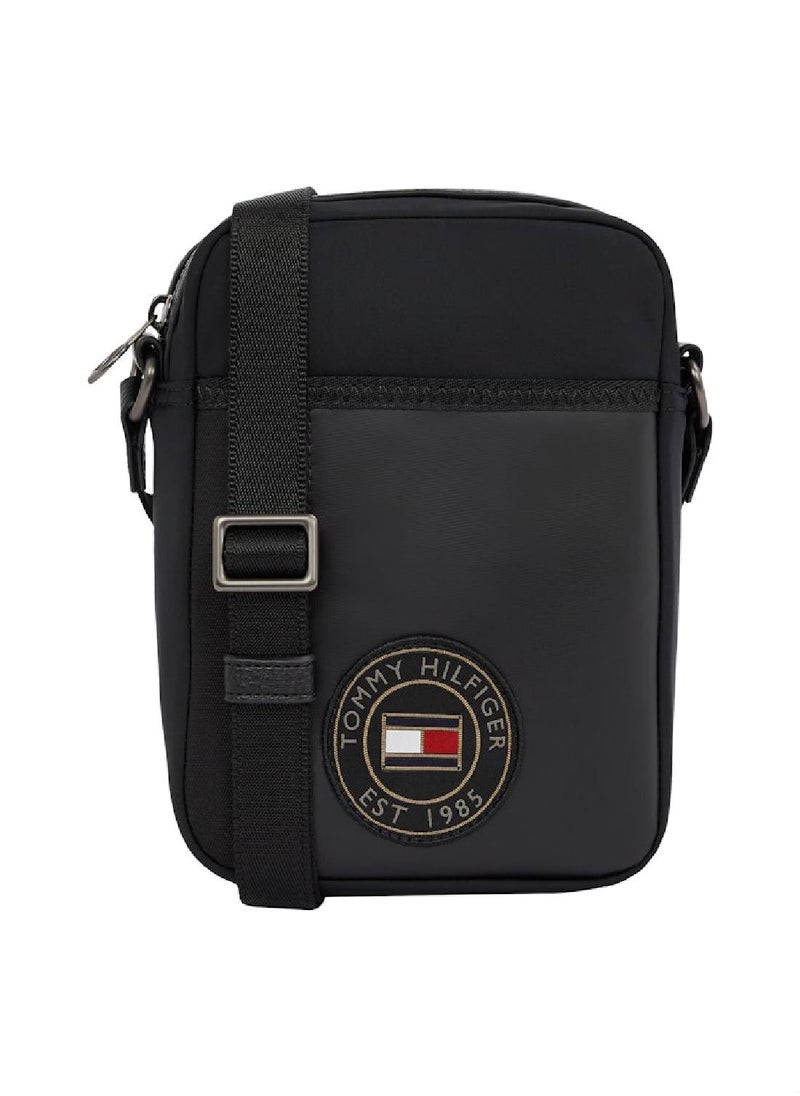 TOMMY HILFIGER - Men's Mixed Texture Reporter Bag, Black- Recycled Polyester - Image 1