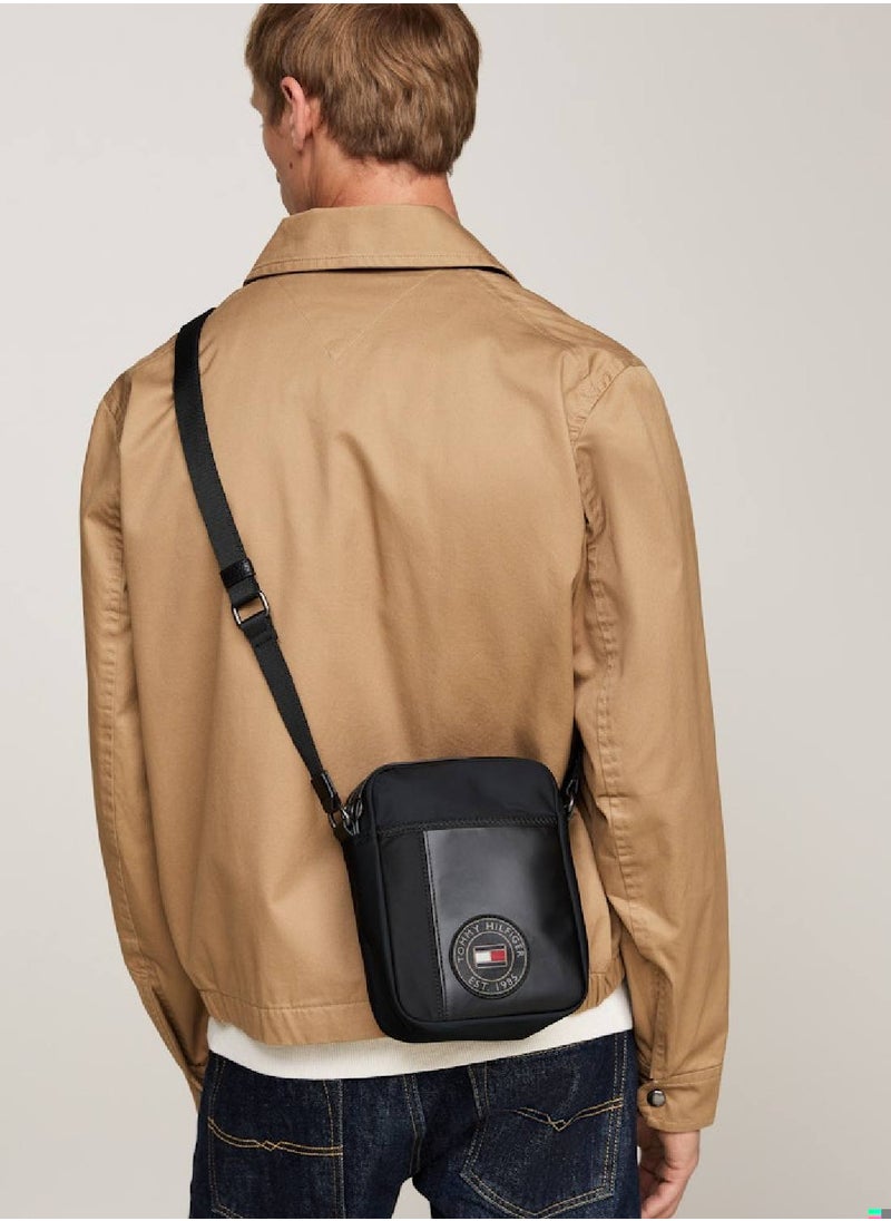 TOMMY HILFIGER - Men's Mixed Texture Reporter Bag, Black- Recycled Polyester - Image 1