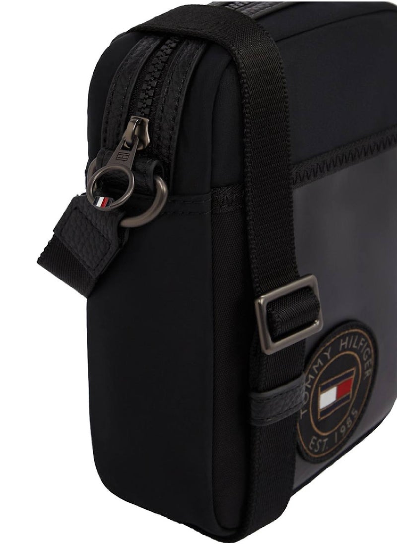 TOMMY HILFIGER - Men's Mixed Texture Reporter Bag, Black- Recycled Polyester - Image 1