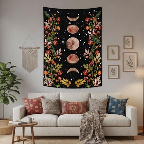 Lifeel Moon Phase Tapestry, Vintage Floral Wall Tapestry with Stars, Aesthetic Celestial Dark Botanical Wall Art for Bedroom Living Room Dorm Decor,36x48 inches - Image 2