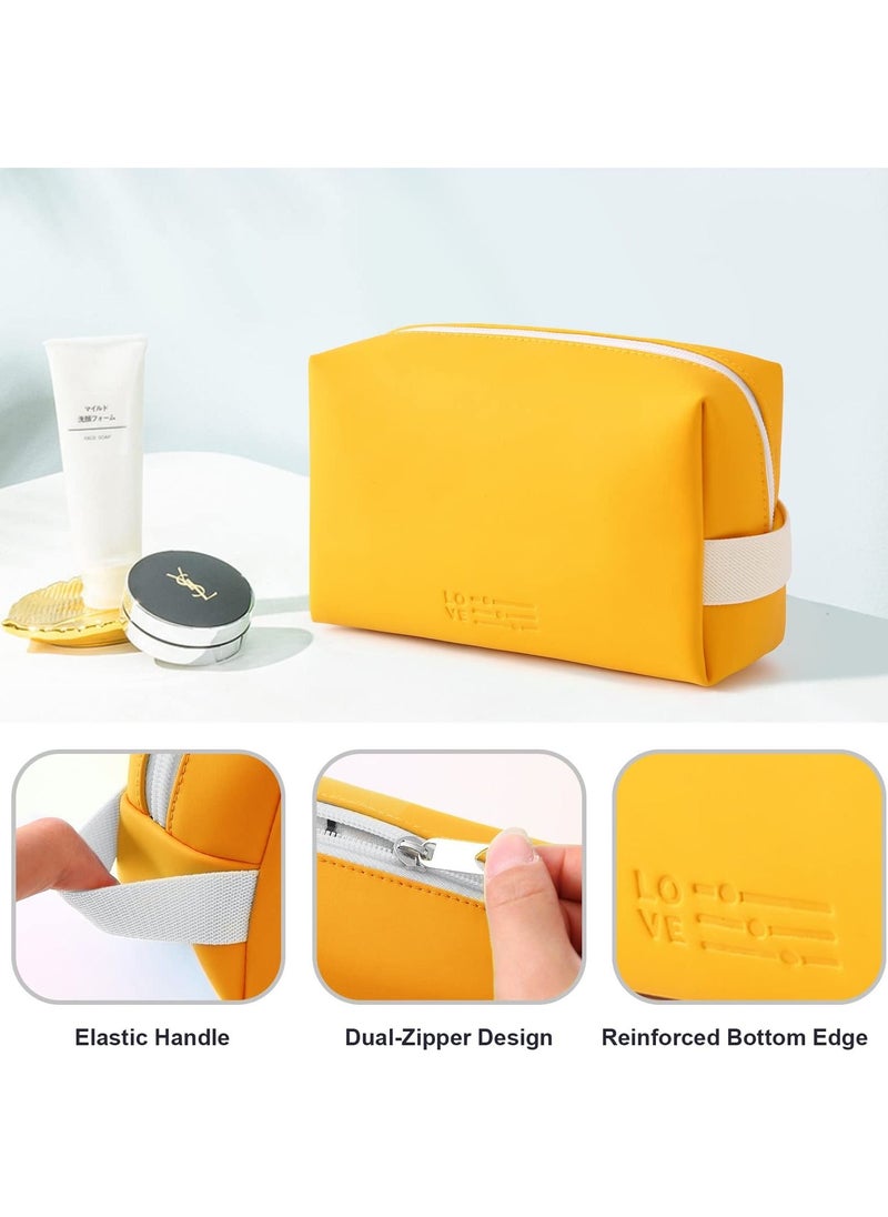 KASTWAVE Cosmetic Bag Makeup Bag for Purse Pouch Travel Beauty Zipper Organizer Bag Gifts for Girl Women, PU Leather Washable Waterproof Make Up Organizer for Brushes Beauty Eyeshadow Palette Lipstick (Yellow)  - Image 5