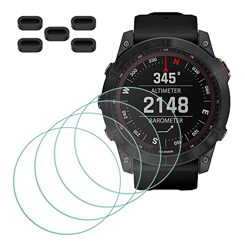 MTHGH Screen Protector for Garmin fenix 7X/ 7X Sapphire Solar Smartwatch [4 Pcs] + Anti-dust Plugs 5Pcs, Tempered Glass 9H Hardness Bubble Free Film Ultra-Thin Protective Cover - Image 1