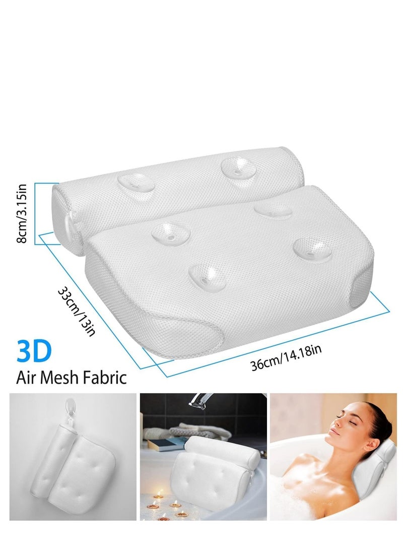 Comfortable Bath Pillow for Bathtub, Suction Cups, Breathable 3D Mesh Design, Comfortable Support for Head, Neck, Shoulders and Back