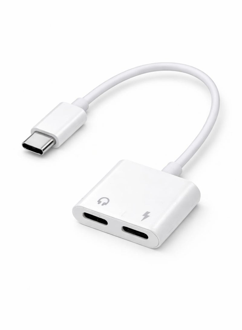 2 in 1 Type-C OTG Convertor Headphone Audio & Charge Adapter Dual Type-C Audio Splitter Music Play and Charging Support