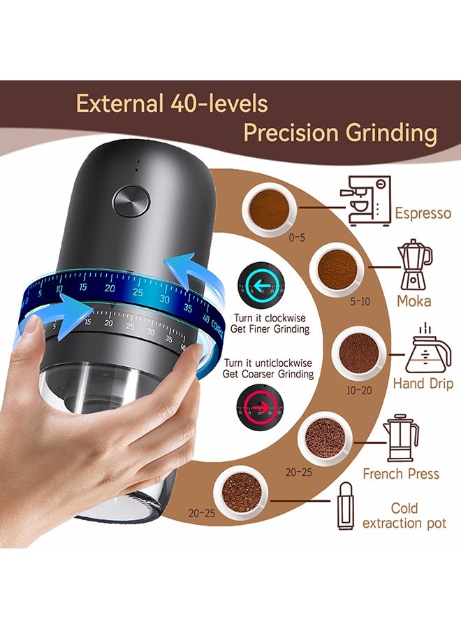 Electric Coffee Bean Grinder, Portable Electric Conical Burr Grinder with Multi Grind Settings, Rechargeable Coffee Bean Grinder for Espresso, Cold Brew, Flip Coffee and Drip Coffee - Image 3