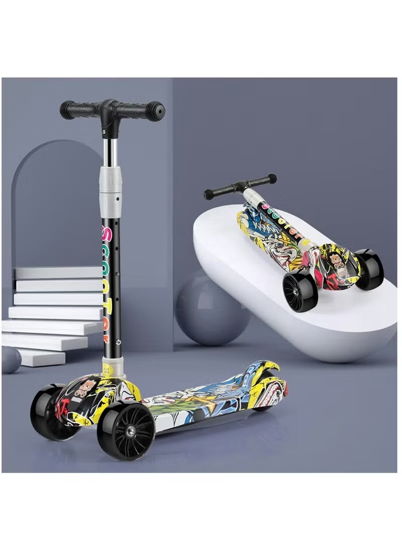 سوفام الأطفال سكوتر دراجة الأطفال يمكنها أن تجلس وتقود عجلة وامض قابلة للضبط ارتفاع قابل للطي أنشطة في الهواء الطلق للفتيان والفتيات الأصفر - Image 2