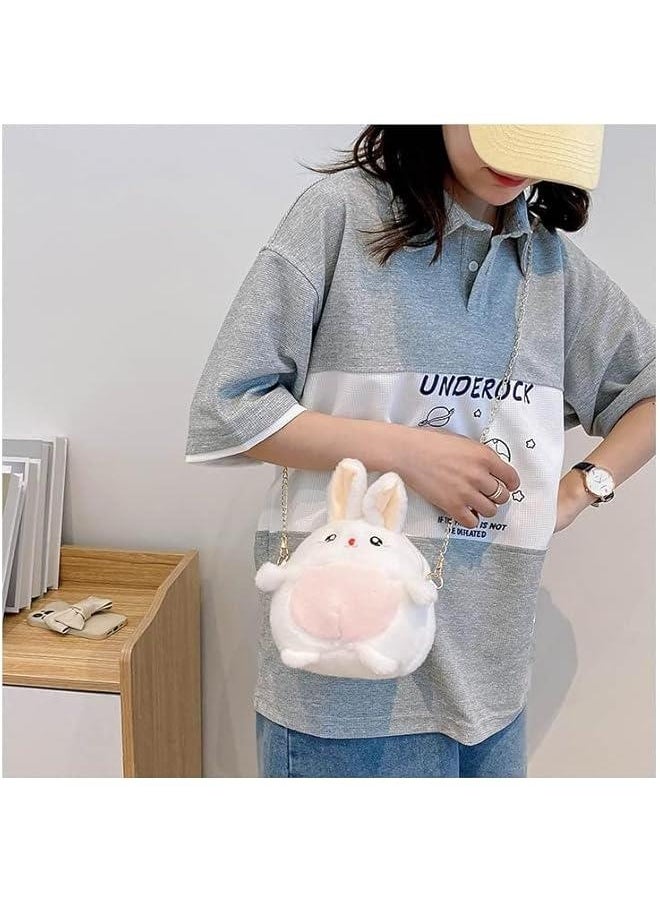 Cute Animal Plush Purse for Women kawaii Rabbit Purse for Girls Shoulder Handbag Crossbody Purse Messenger Bag, White  - Image 3